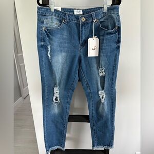 Gogo Jeans- skinny frayed mid-rise jeans